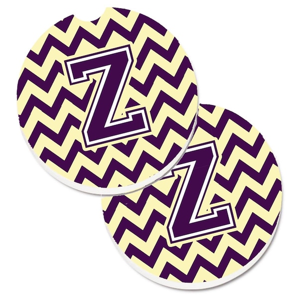 Carolines Treasures Letter Z Chevron Purple and Gold Cup Holder Car Coaster, PK2 CJ1058-ZCARC - main